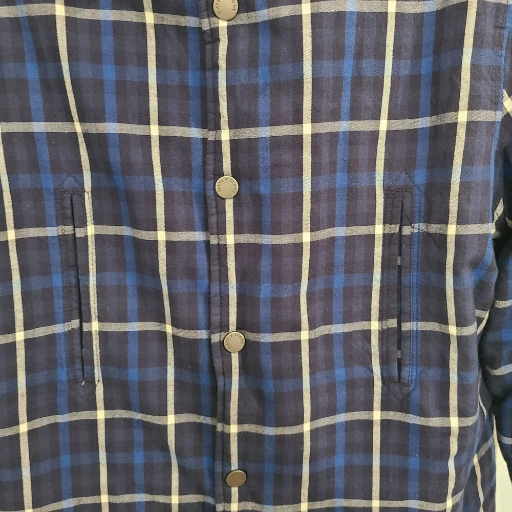 Slate & Stone Mens Plaid Quilted Lined Snap Front Shirt Jacket Blue White Size M
